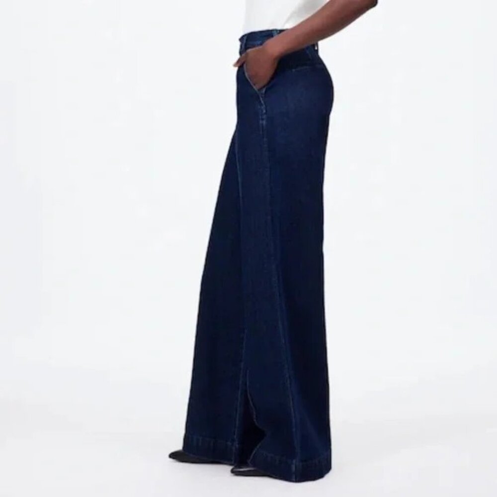 Madewell Dark Blue Wide Leg Flare Jeans - Picture 3 of 8